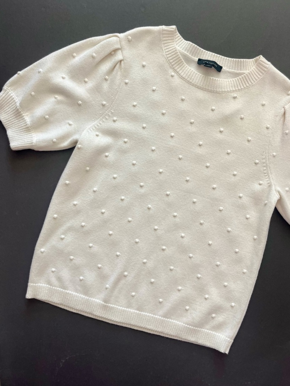 Ann Taylor Cream Textured Sweater Short Sleeve Size Large New With Tags